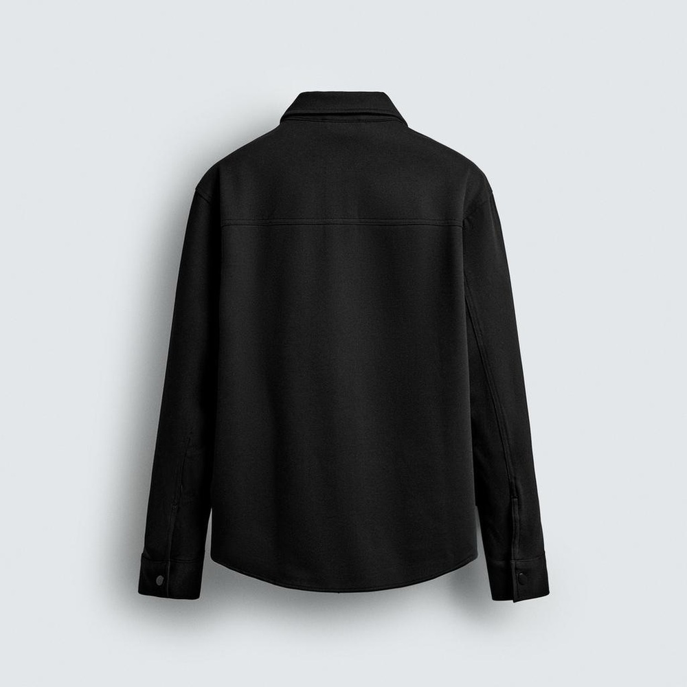 Zara Easy Care Textured Classic Black Collared Long Sleeve with Snap Buttons - Picture 4 of 8